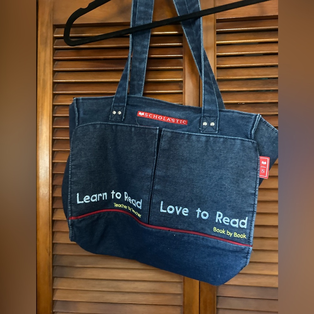Y2K Scholastic Dark Blue Denim Book Tote